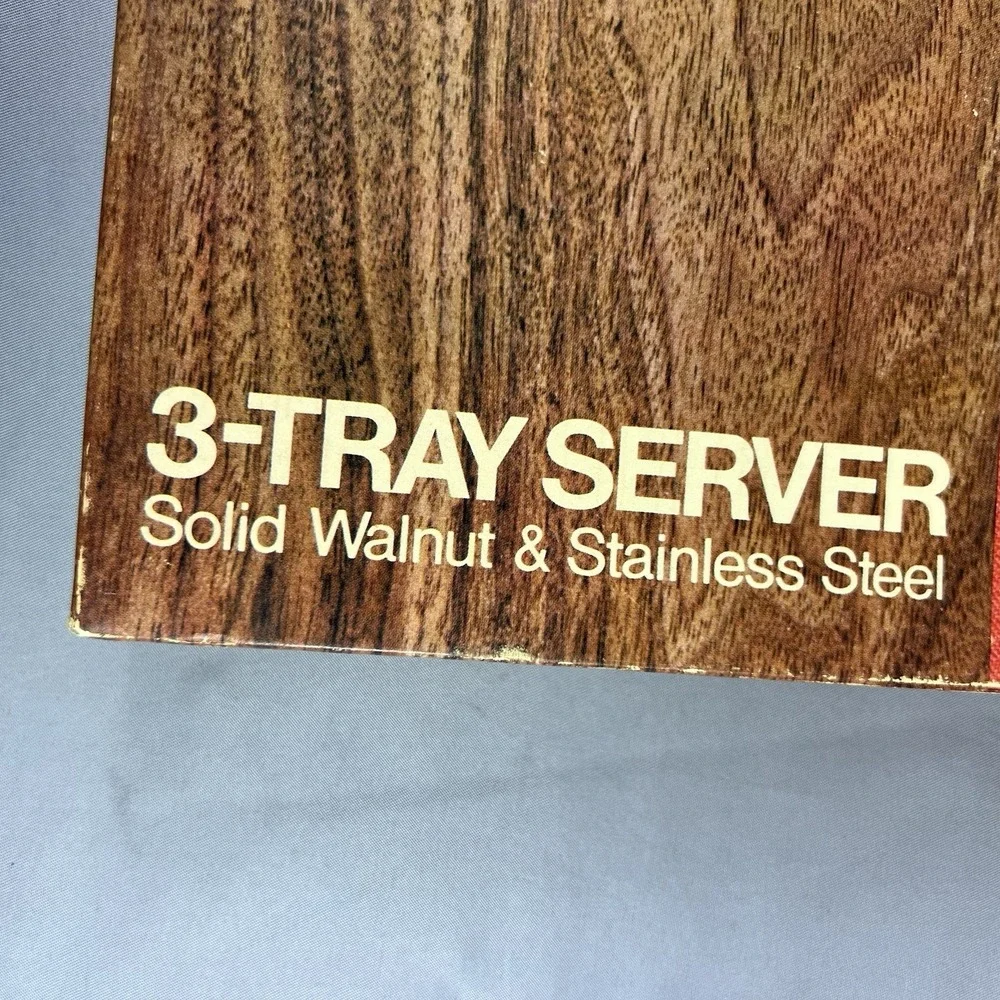Vintage Foley Flair 3 Tray Server Solid Walnut Stainless Steel w/ Original Box